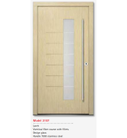 UNILUX Model 2107 Larch Door, Vertical Fiber with Fillet, Designer Glass, Security Features, Custom Timber Entry
